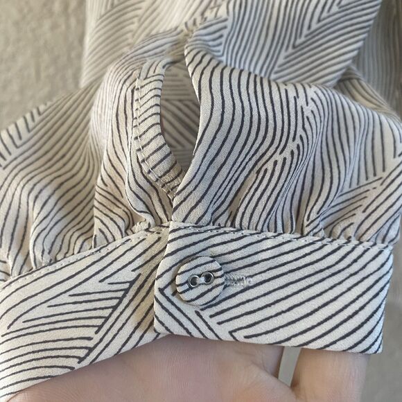 Rebecca Taylor Blouse Womens Sz 10  Cream Gray Kimono Print  Lyocell Flowy NWT - Picture 5 of 14